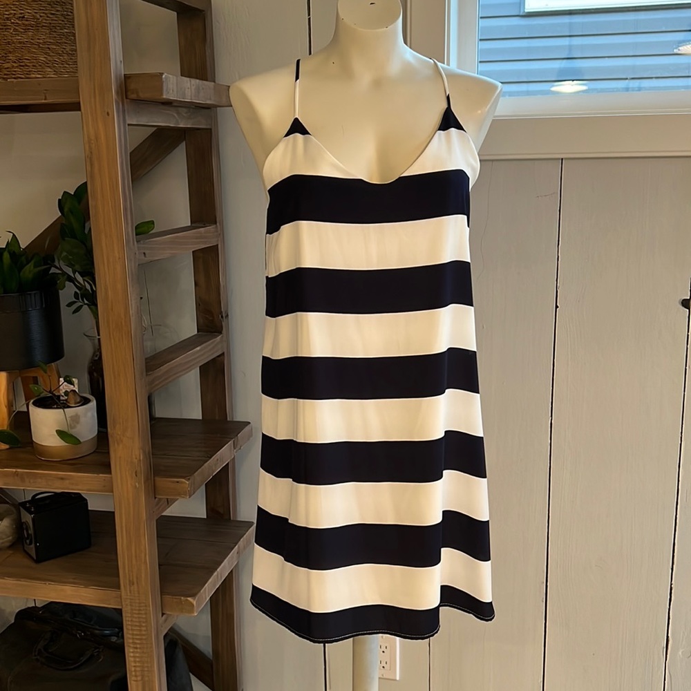 Navy and white striped racer back dress L